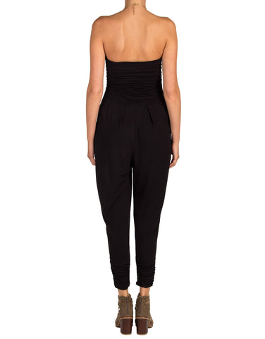 Ruched Strapless Jumpsuit - Black