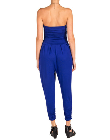 Ruched Strapless Jumpsuit - Royal