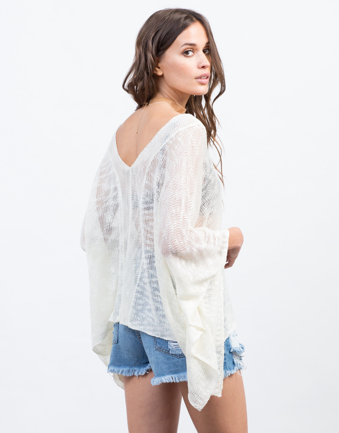 Sheer Knit Poncho Top - White Top - Sheer Blouse – 2020AVE