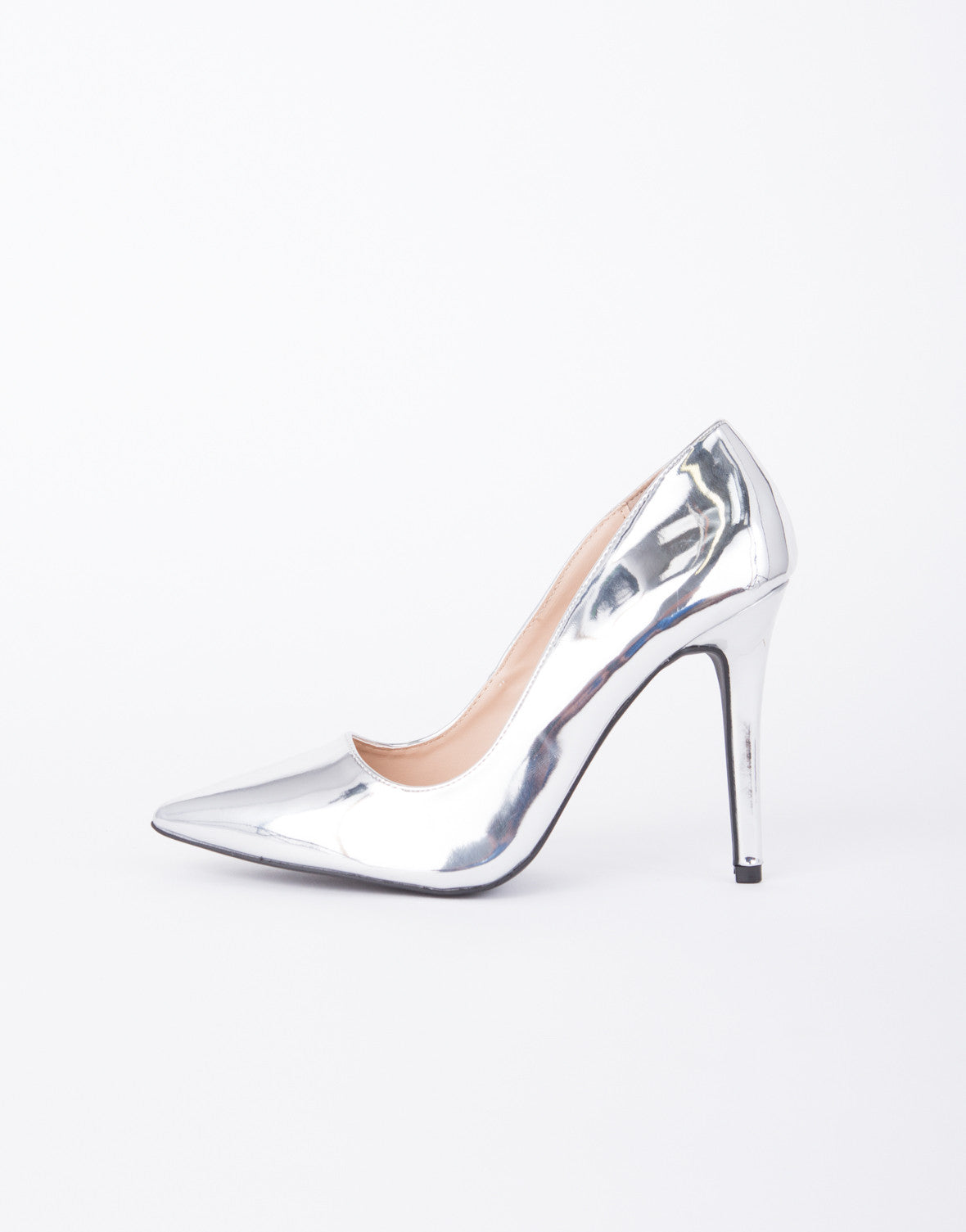 Shiny Metallic Pumps - Shiny Silver Heels - Silver Pointy Pumps – 2020AVE