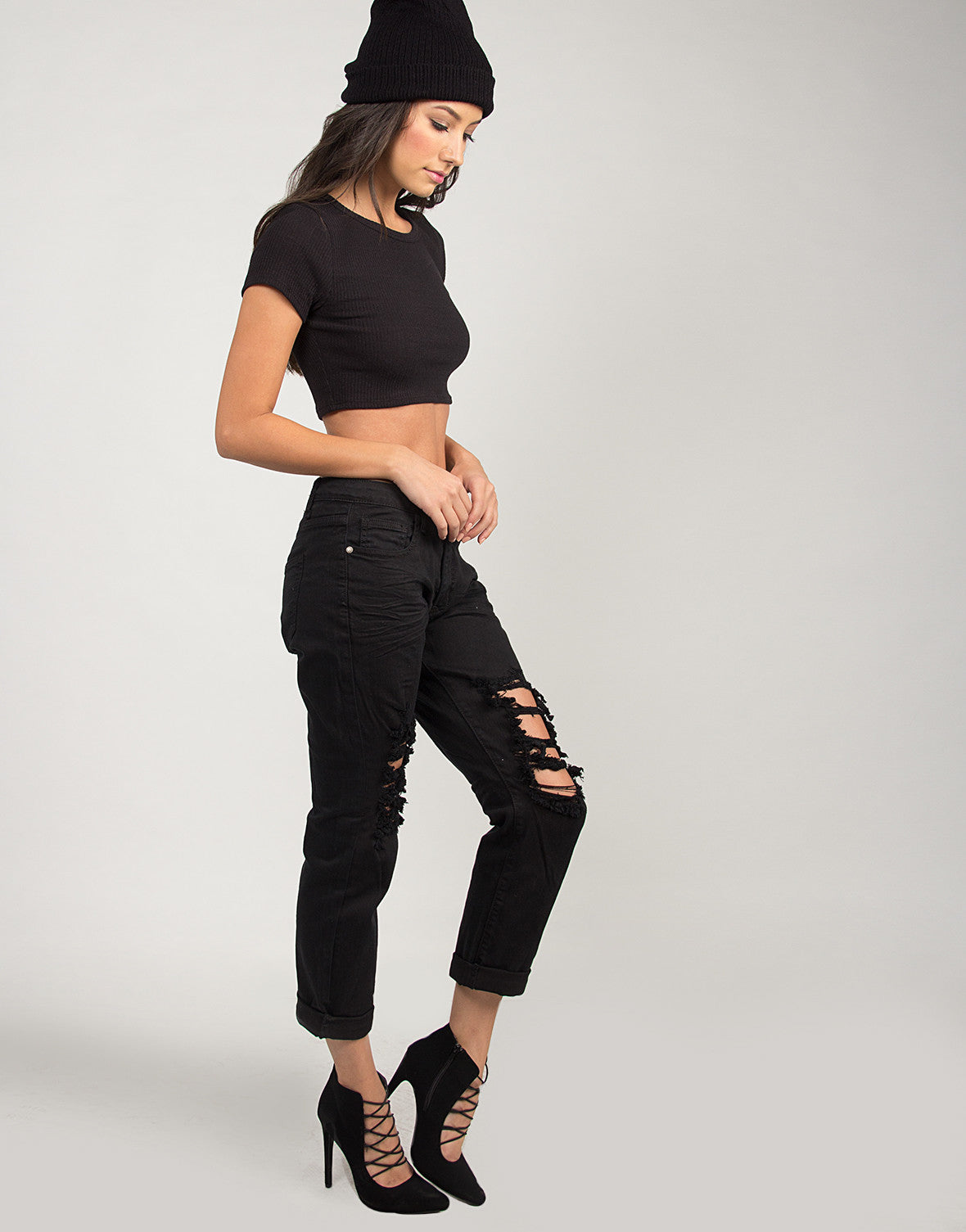 Short Sleeve Ribbed Crop Top - Black - Large – 2020AVE
