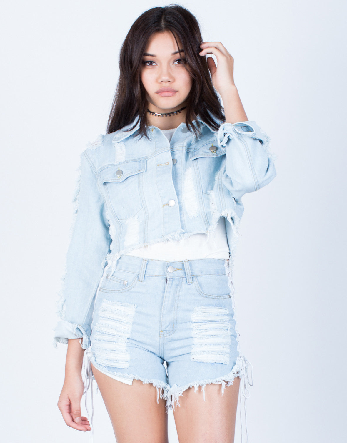 light blue short denim jacket