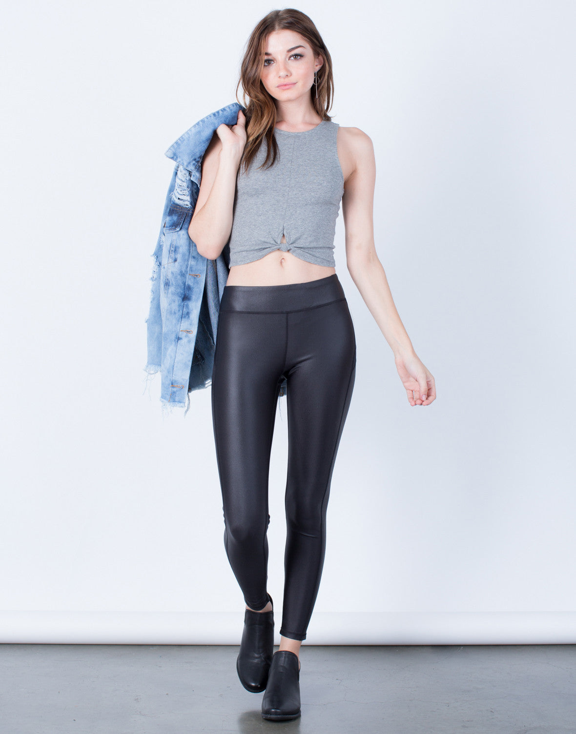 Download Side Mesh Paneled Leggings - Black Faux Leather Leggings ...