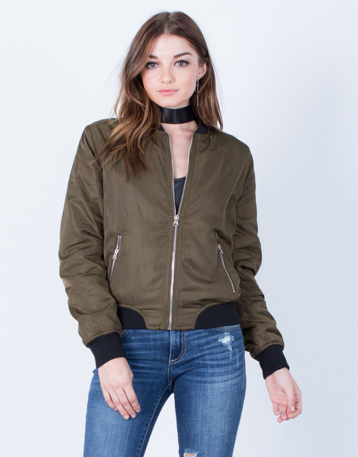 Silky Satin Bomber Jacket - Olive Green Bomber Jacket – 2020AVE