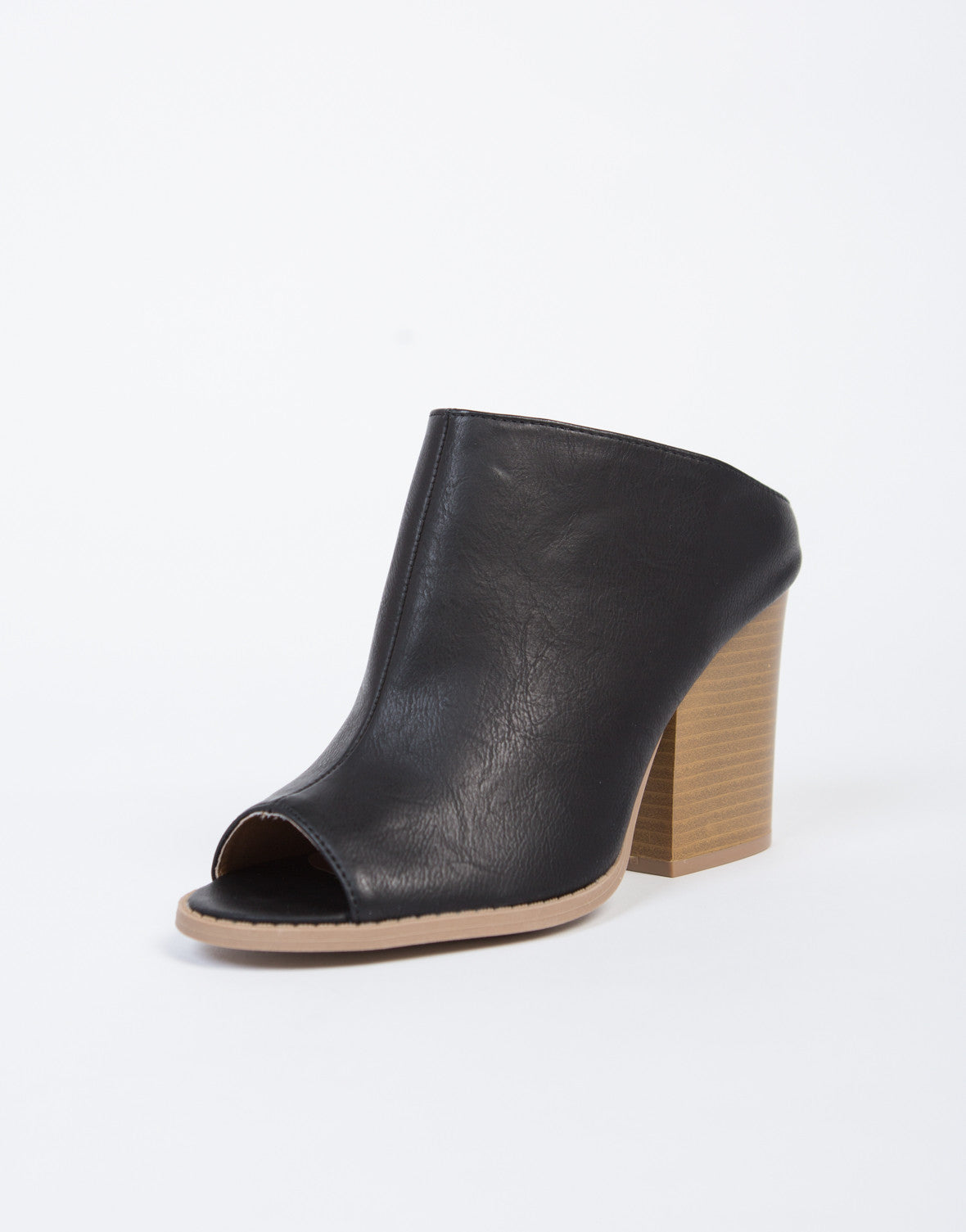 Slide In Mule Sandal Heels - Peep Toe Mule Heels - Black Mule Shoes ...