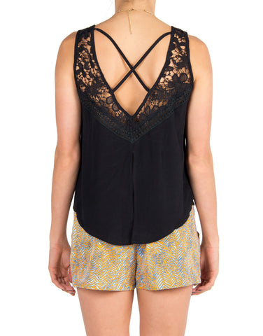 Lush Clothing - Slit Back Open Crochet Tank - Black