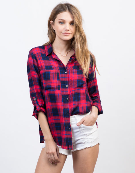 Soft Plaid Shirt - Red Checker Plaid Top - Long Sleeve Top – 2020AVE