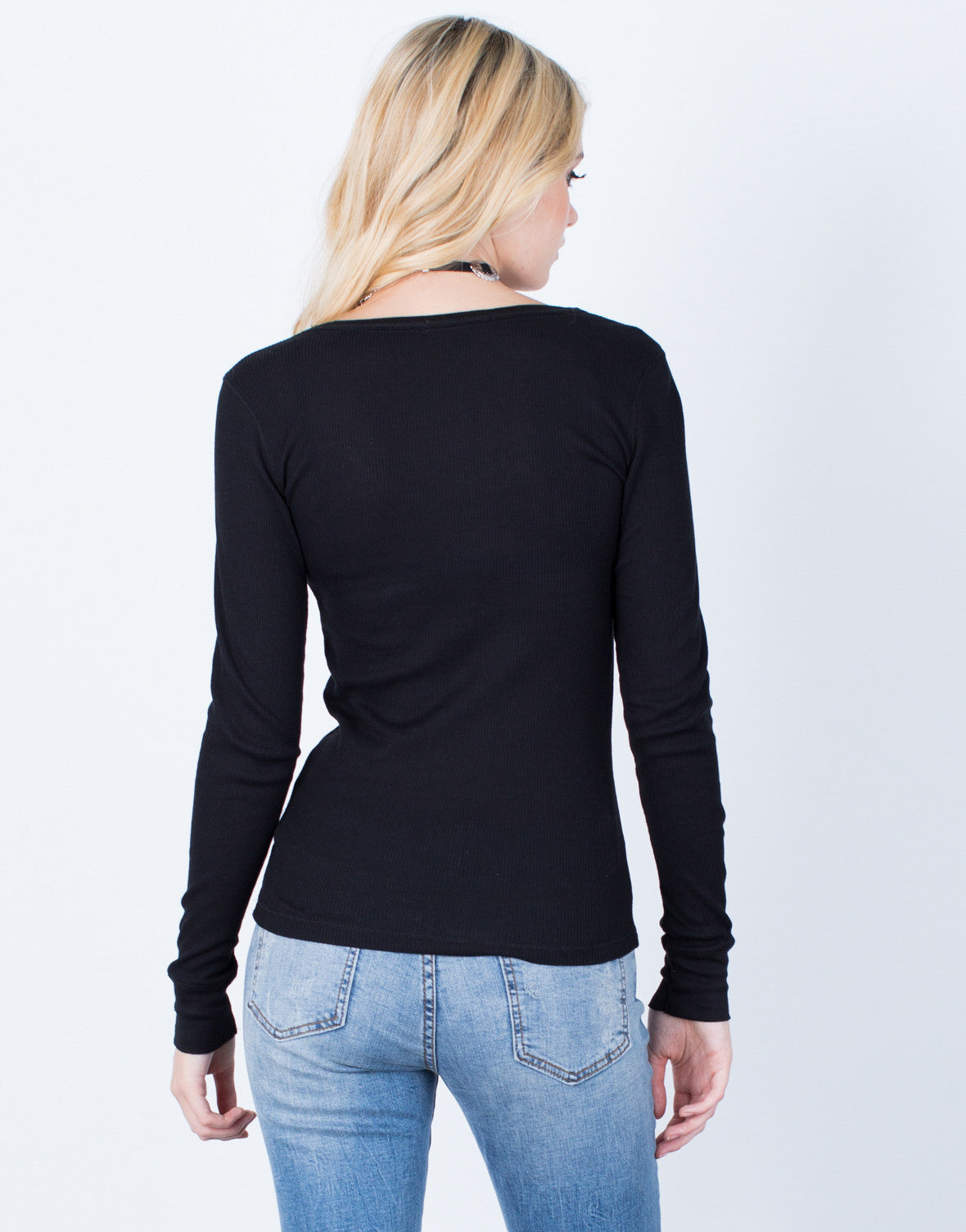 Soft Waffle Knit Top - Long Sleeve V Neck Tee - Waffle Thermal Top ...