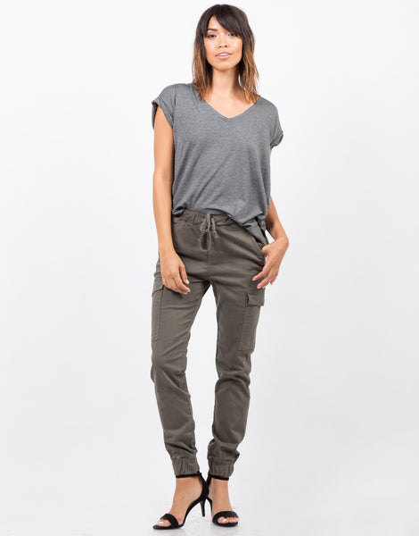 Stretchy Cargo Pants - Olive Pants - Womens Bottoms – 2020AVE