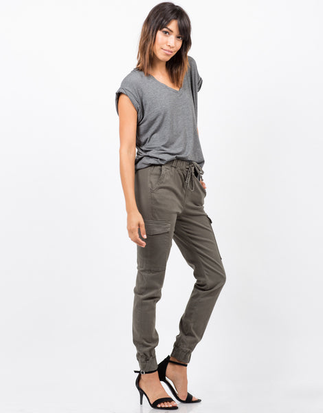 Stretchy Cargo Pants - Olive Pants - Womens Bottoms – 2020AVE