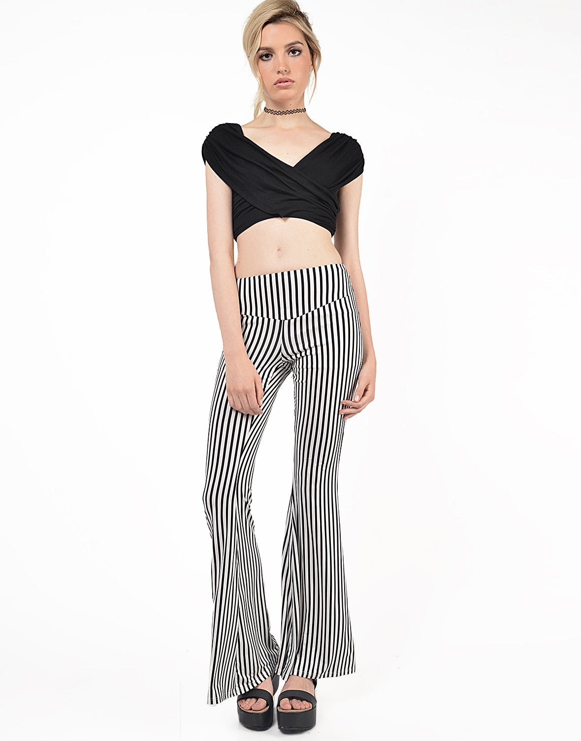 black and white striped flare pants