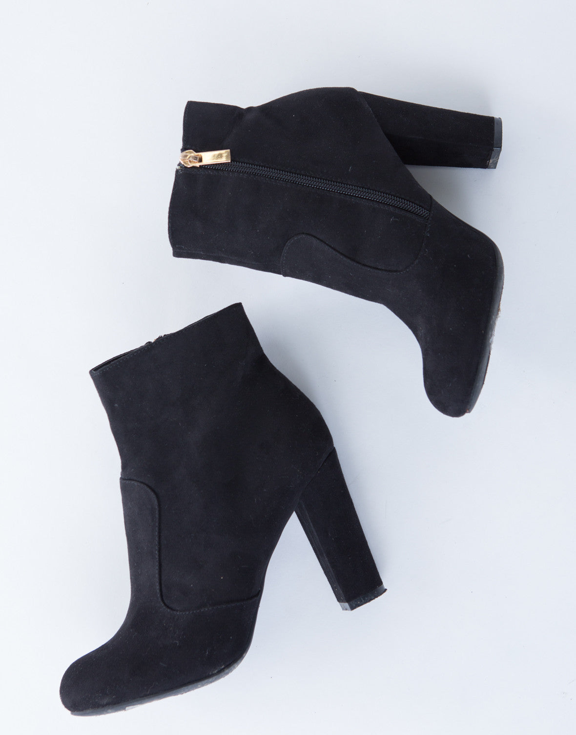 black suede chunky heel booties