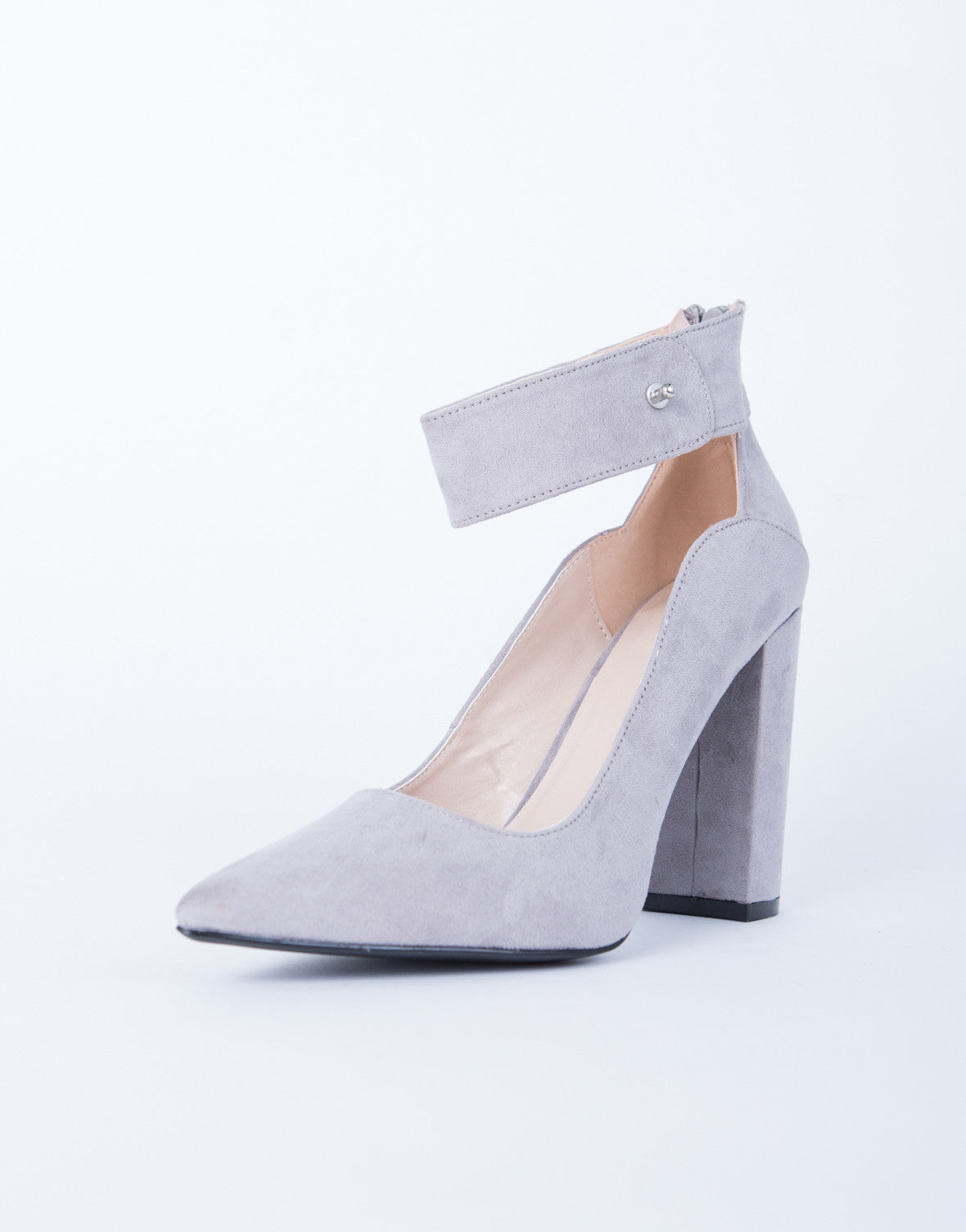 Suede Chunky Heel Pumps - Stone Grey Heels - Suede Block Heel Pumps ...