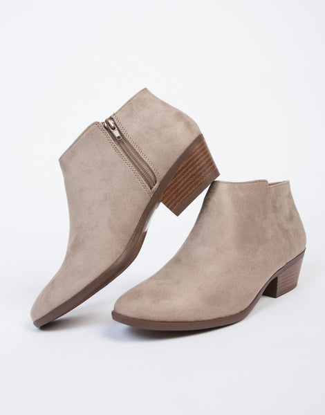 Suede Wooden Heel Booties - Brown Ankle Booties - Faux Suede Boots ...