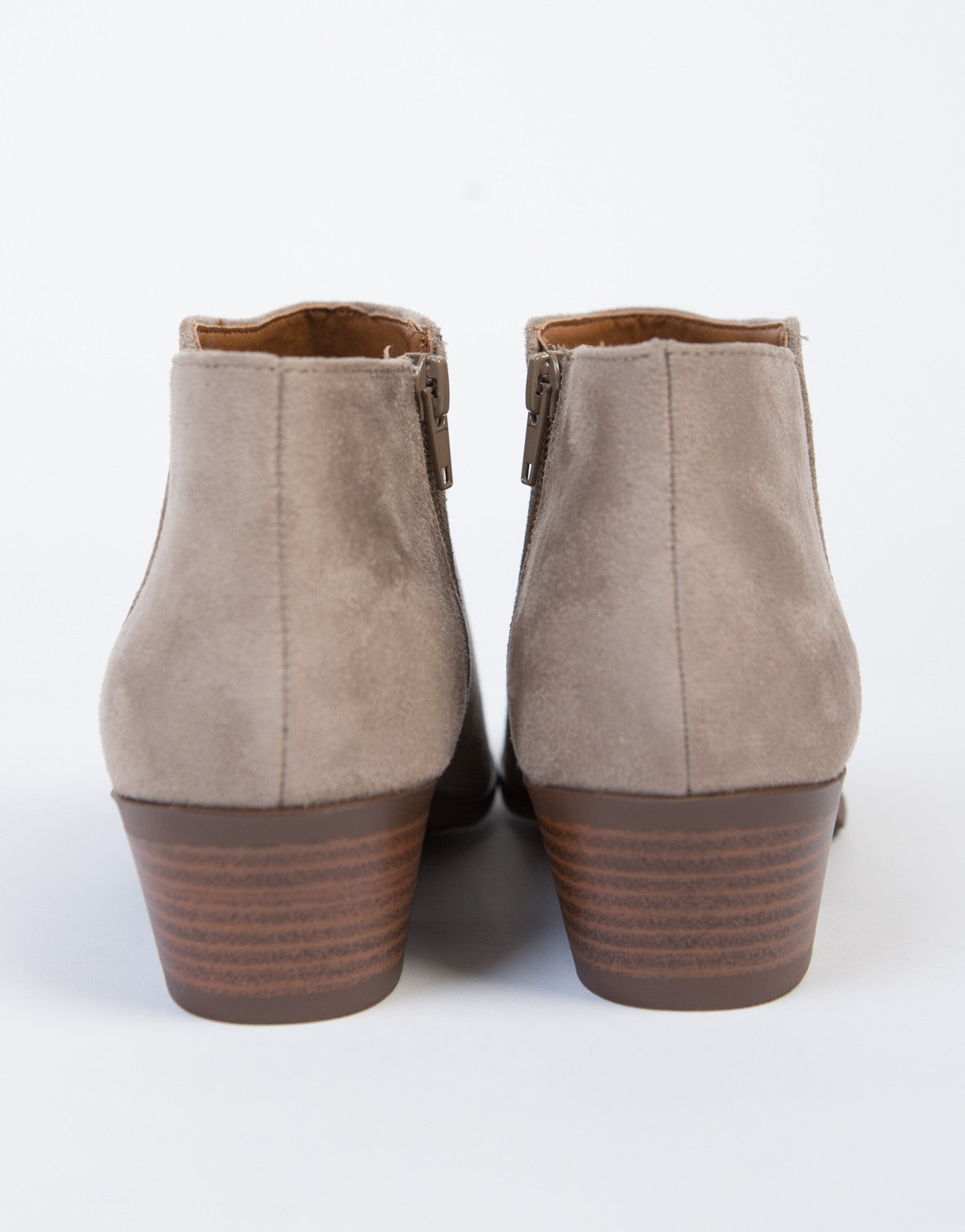 Suede Wooden Heel Booties - Brown Ankle Booties - Faux Suede Boots ...