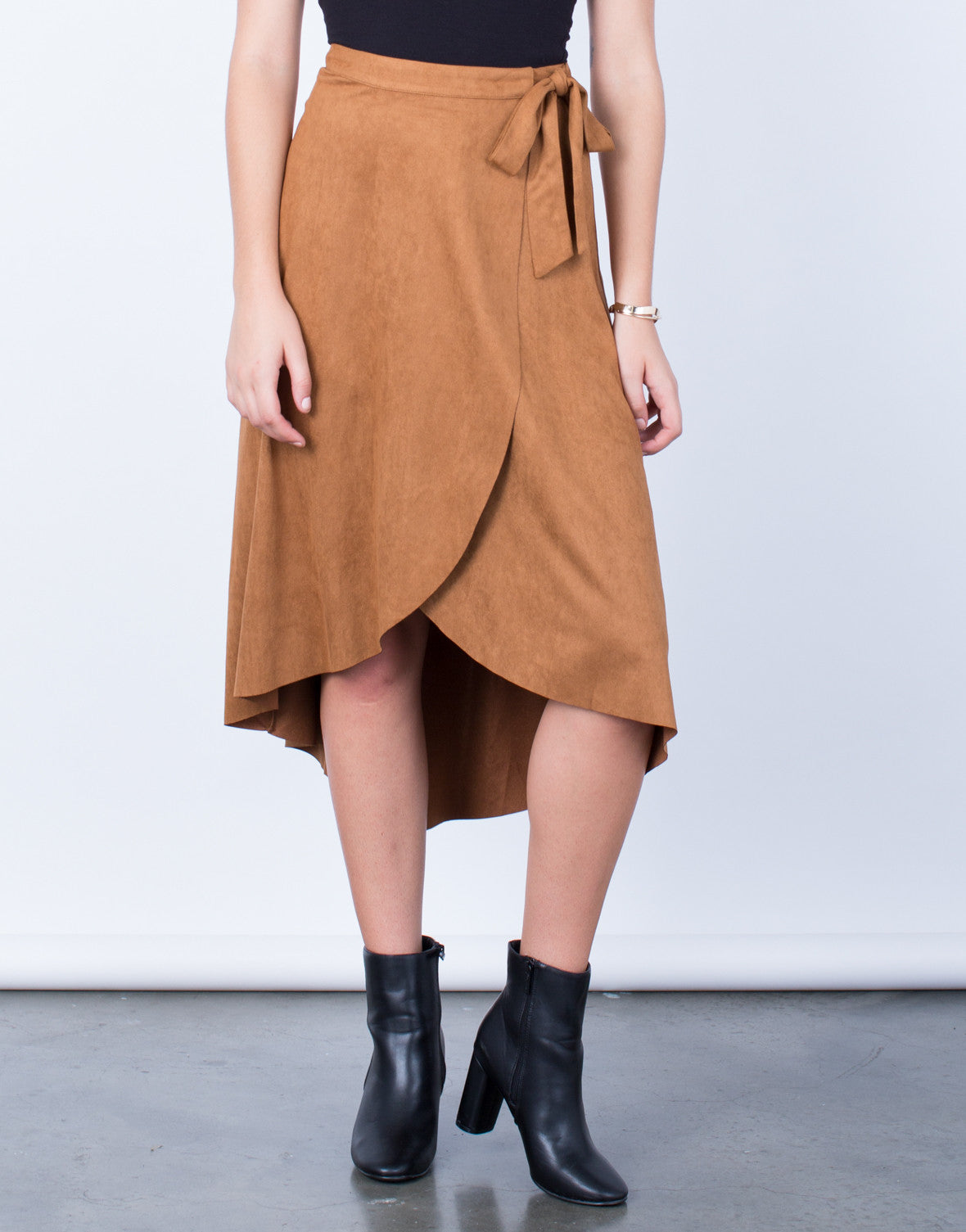 Suede Wrap Skirt Brown Suede Midi Skirt Overlapping