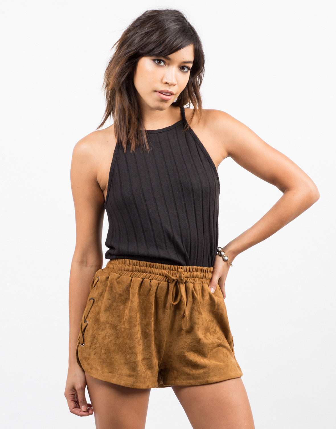 Suede Lace-Up Shorts - Brown Shorts - Faux Suede – Bottoms – 2020AVE