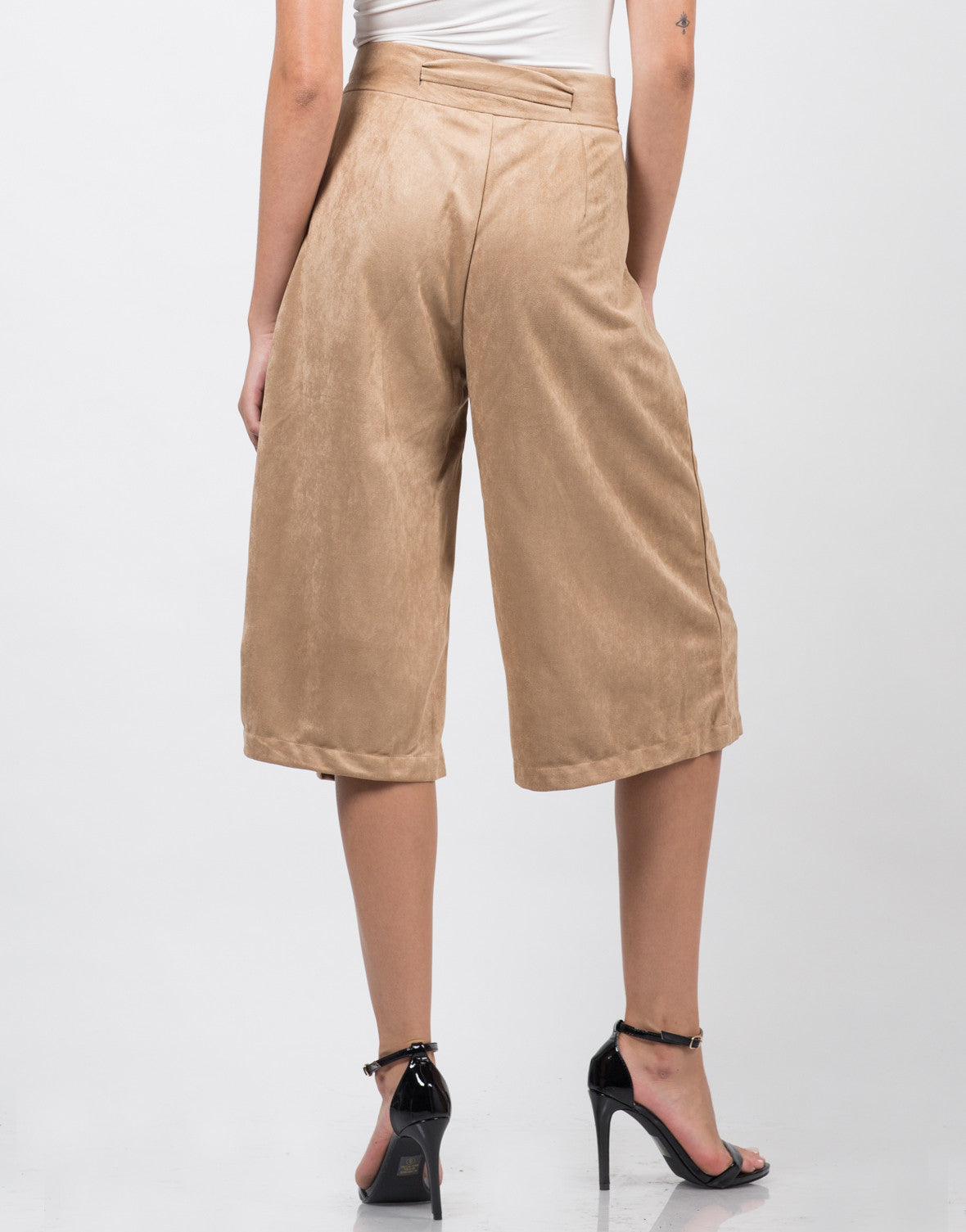 Suede Pleated Culotte Pants - Brown Pants - Womens Bottoms – 2020AVE