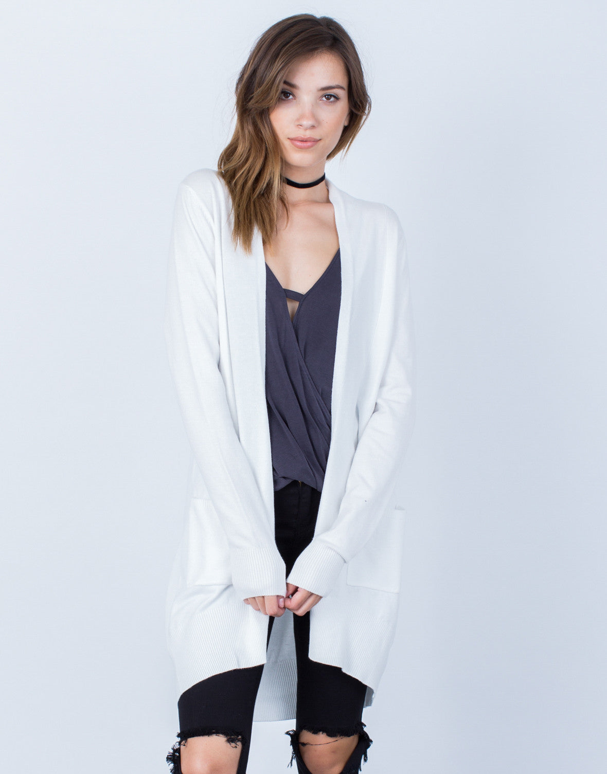 Super Soft Knitted Cardigan - White Knit Cardigan - Oatmeal Open ...