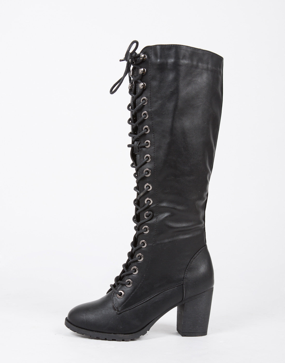 Tall Lace Up Boots - Black Boots - Knee High Boots - Chunky Boots – 2020AVE