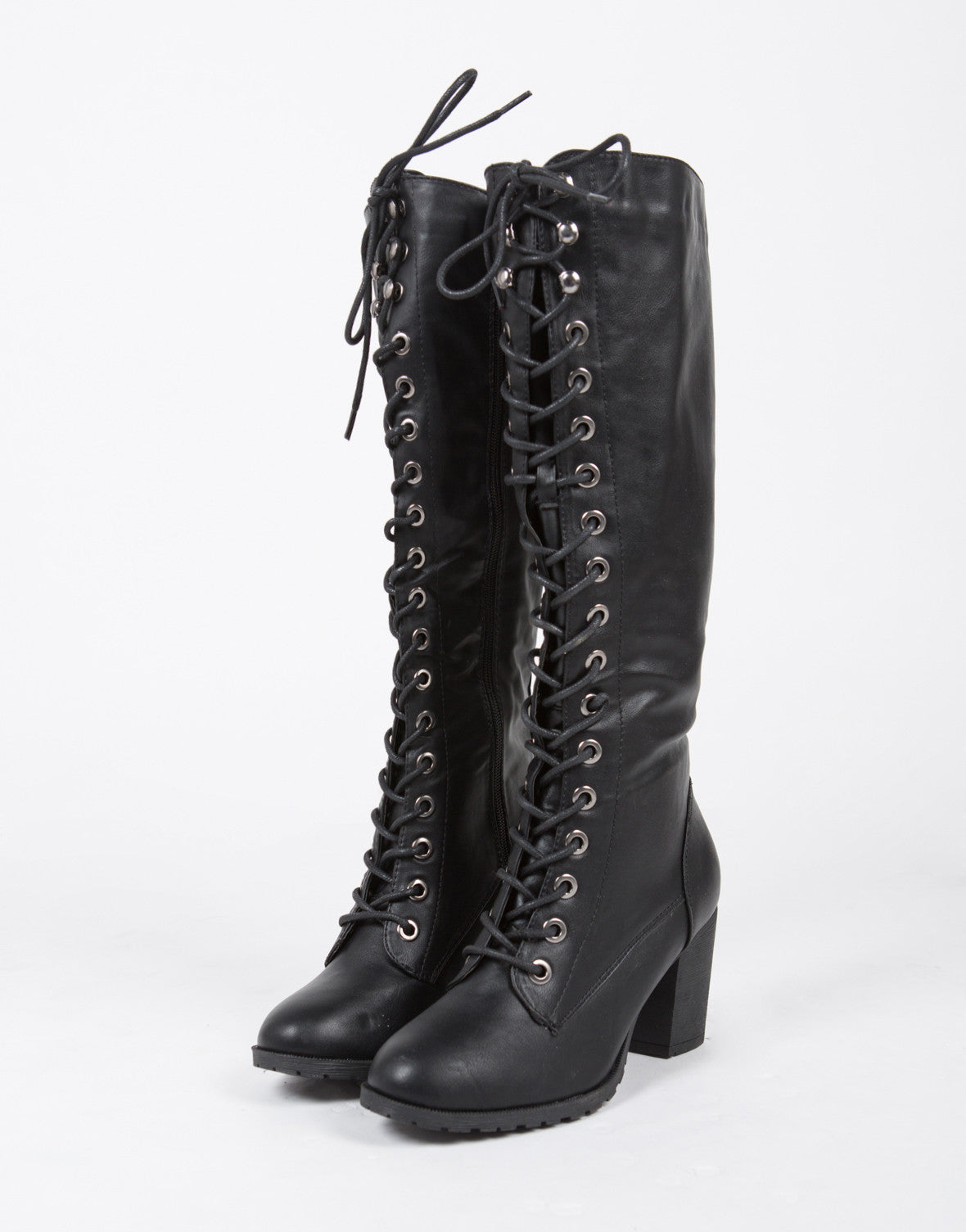 tall black chunky heel boots