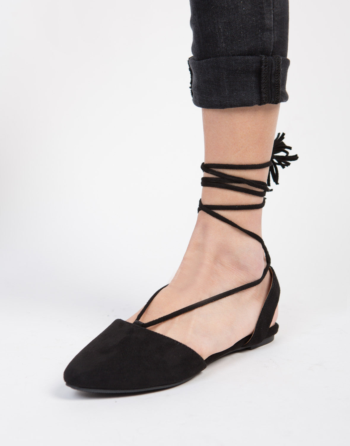 Tassel Lace-Up Flats - Faux Sude Flats - Ballerina Lace Up Flats – 2020AVE