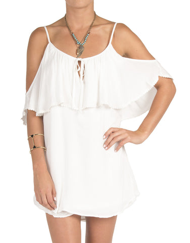 Tiered Cold Shoulder Shift Dress - Ivory