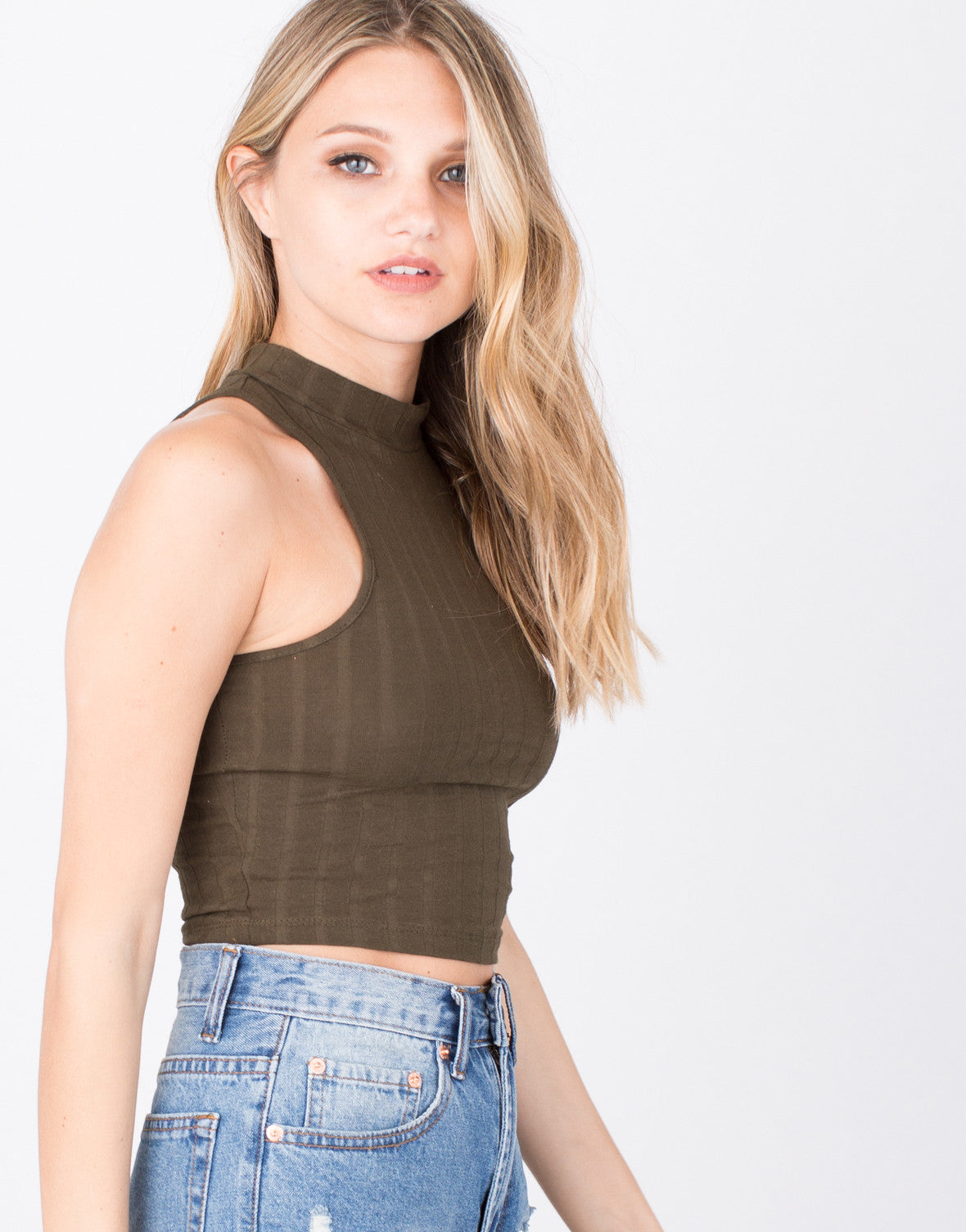 To the Neck Cropped Tank - Mock Neck Crop Top - Ribbed Tank Top – 2020AVE
