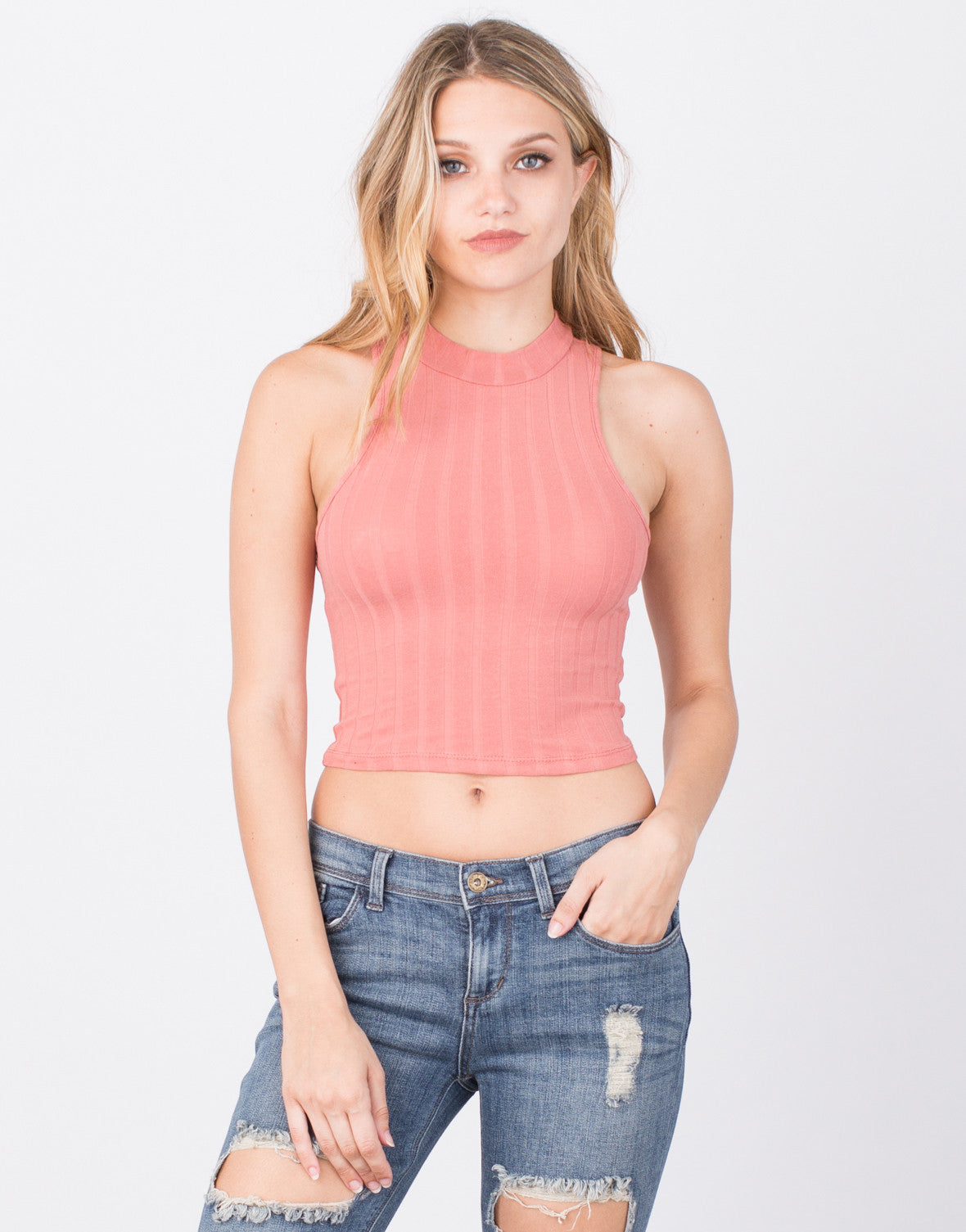 Download To the Neck Cropped Tank - Mock Neck Crop Top - Ribbed ...