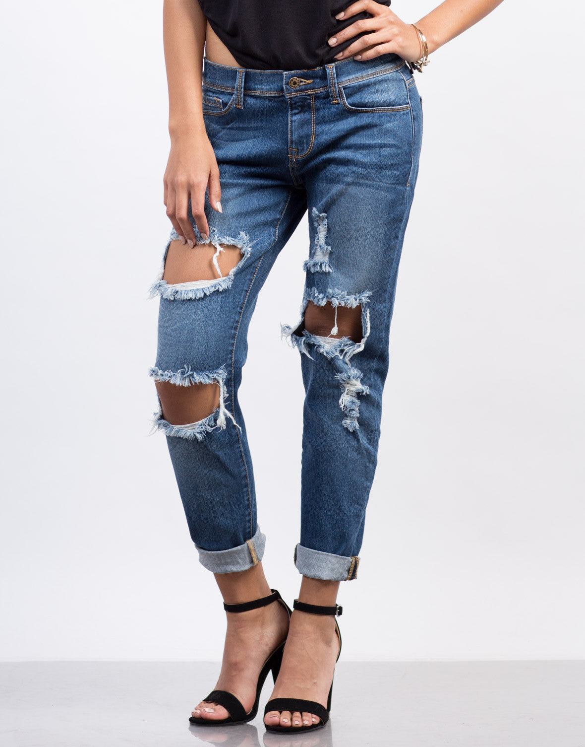 Torn Boyfriend Jeans - Blue Denim Jeans - Distressed Jeans – 2020AVE