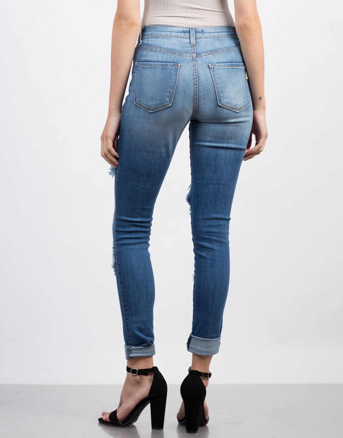 Torn High Waisted Jeans - Destroyed Denim Jeans - Blue Denim Jeans ...