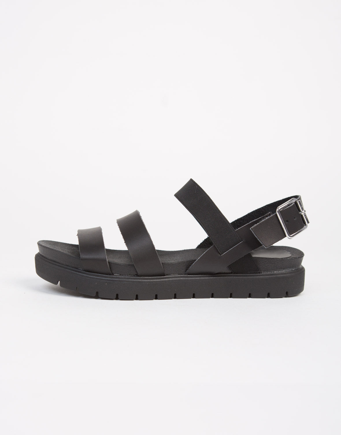 Triple Banded Flatfrom Sandals - Black Padded Flatfrom Sandals – 2020AVE