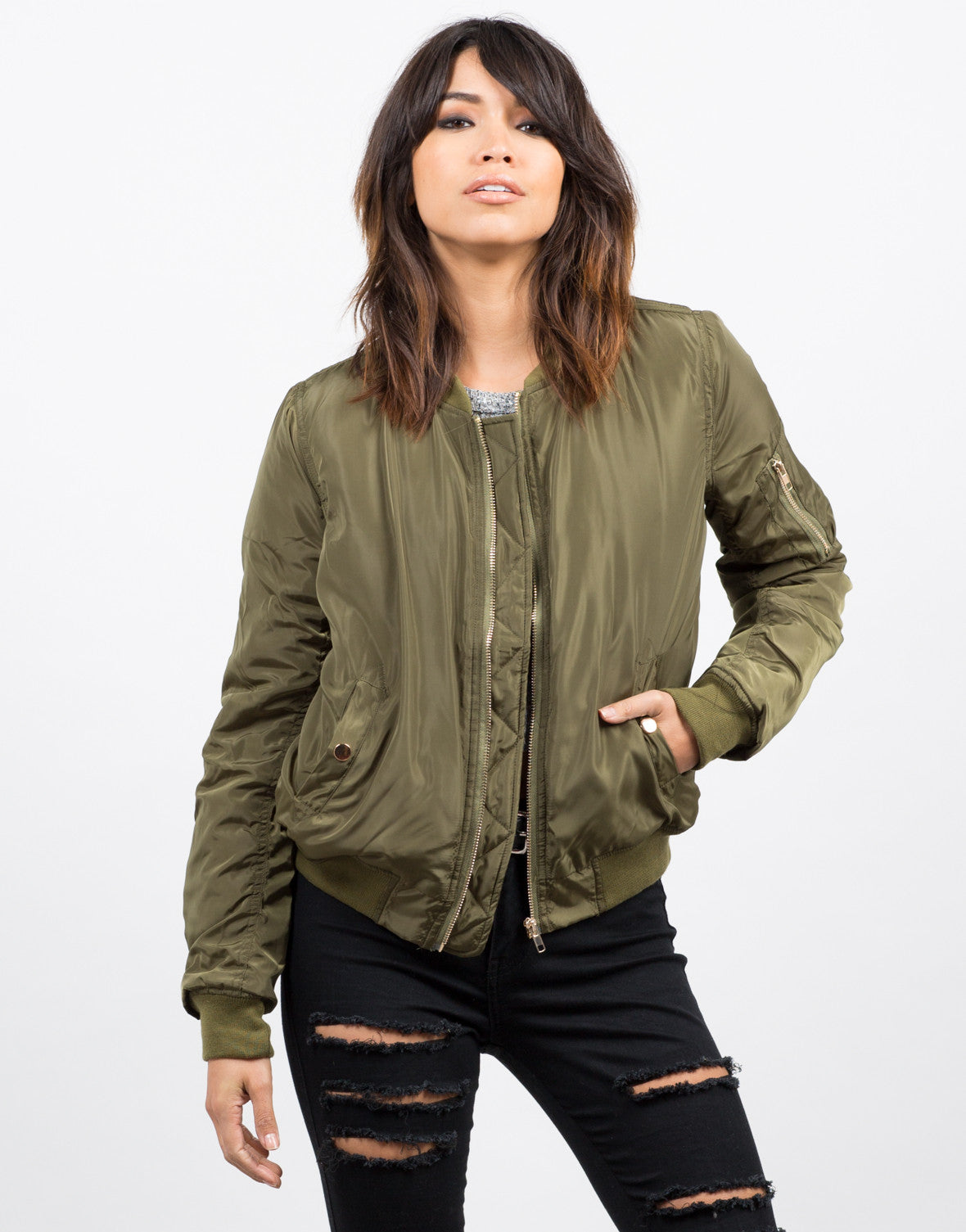 Triple Pocket Bomber Jacket - Green Jacket - Black Jacket – 2020AVE