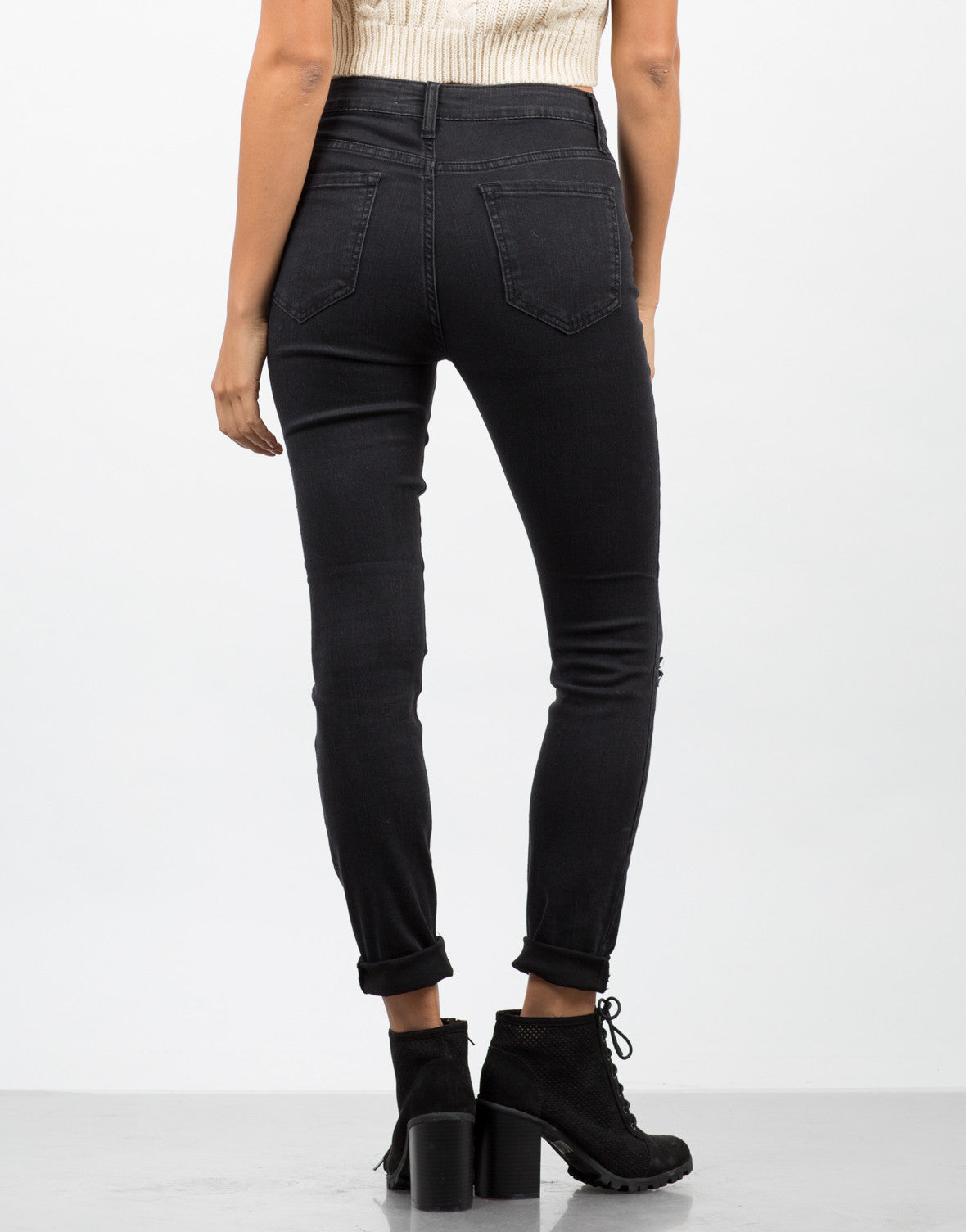 Triple Slit Skinny Jeans - Black Jeans - Black Distressed Jean – 2020AVE
