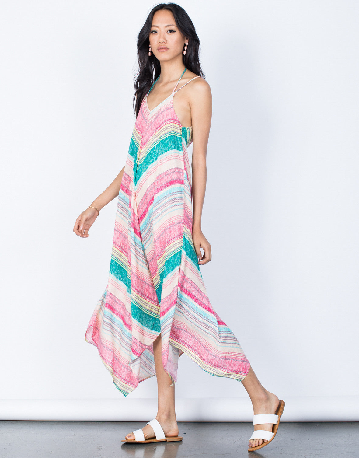 Tropical Rainbow Dress - Pink Striped Midi Dress - Summer Midi Dress ...