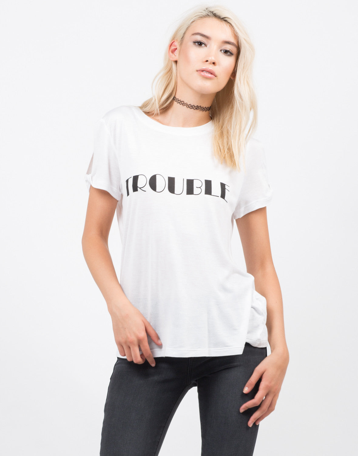 Trouble Graphic Tee - White T Shirt - Short Sleeve Tee – 2020AVE