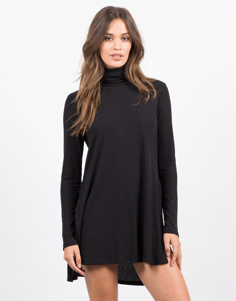 Turtleneck Side Slits Top - Black Top - Long Sleeve – Tops – 2020AVE