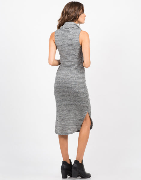 Turtleneck Sleeveless Knit Dress - Midi Dress - Grey Dress – Dresses ...