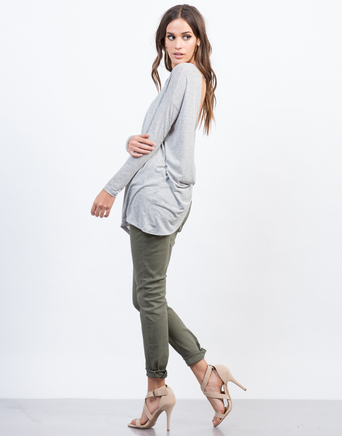 Twist Back Top - Grey Shirt - Open Back Top – 2020AVE