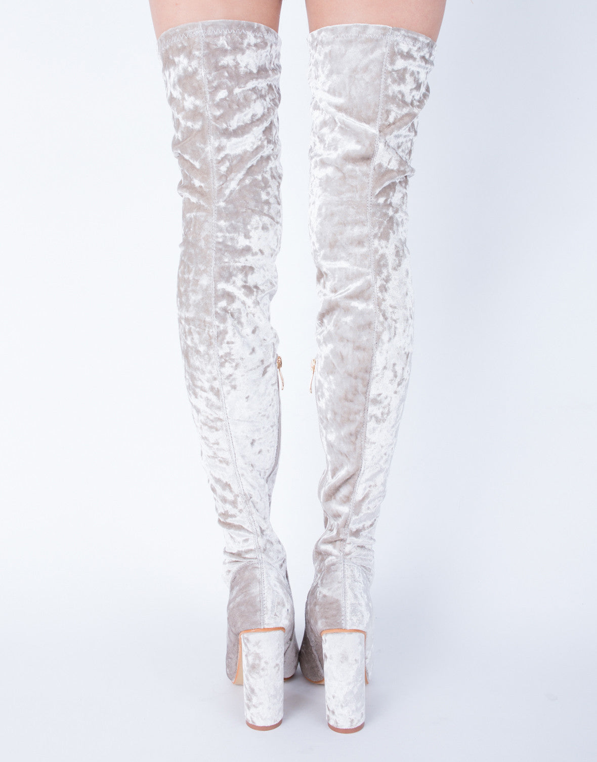 Velvet Thigh High Boots - Light Grey Tall Boots - Over the Knee Velvet ...