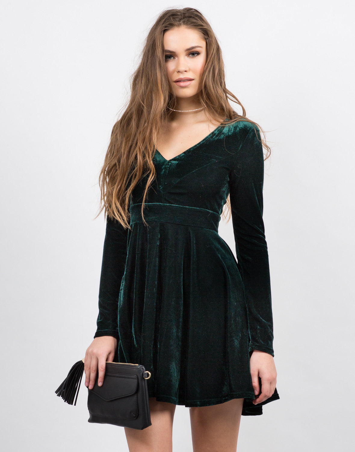 Velvet Party Dress - Green Dress - Long Sleeve – 2020AVE