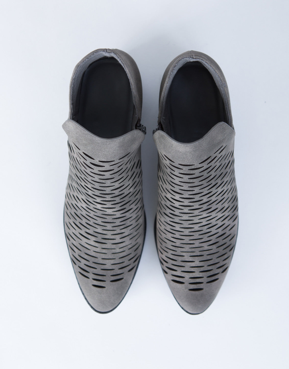 gray perforated booties