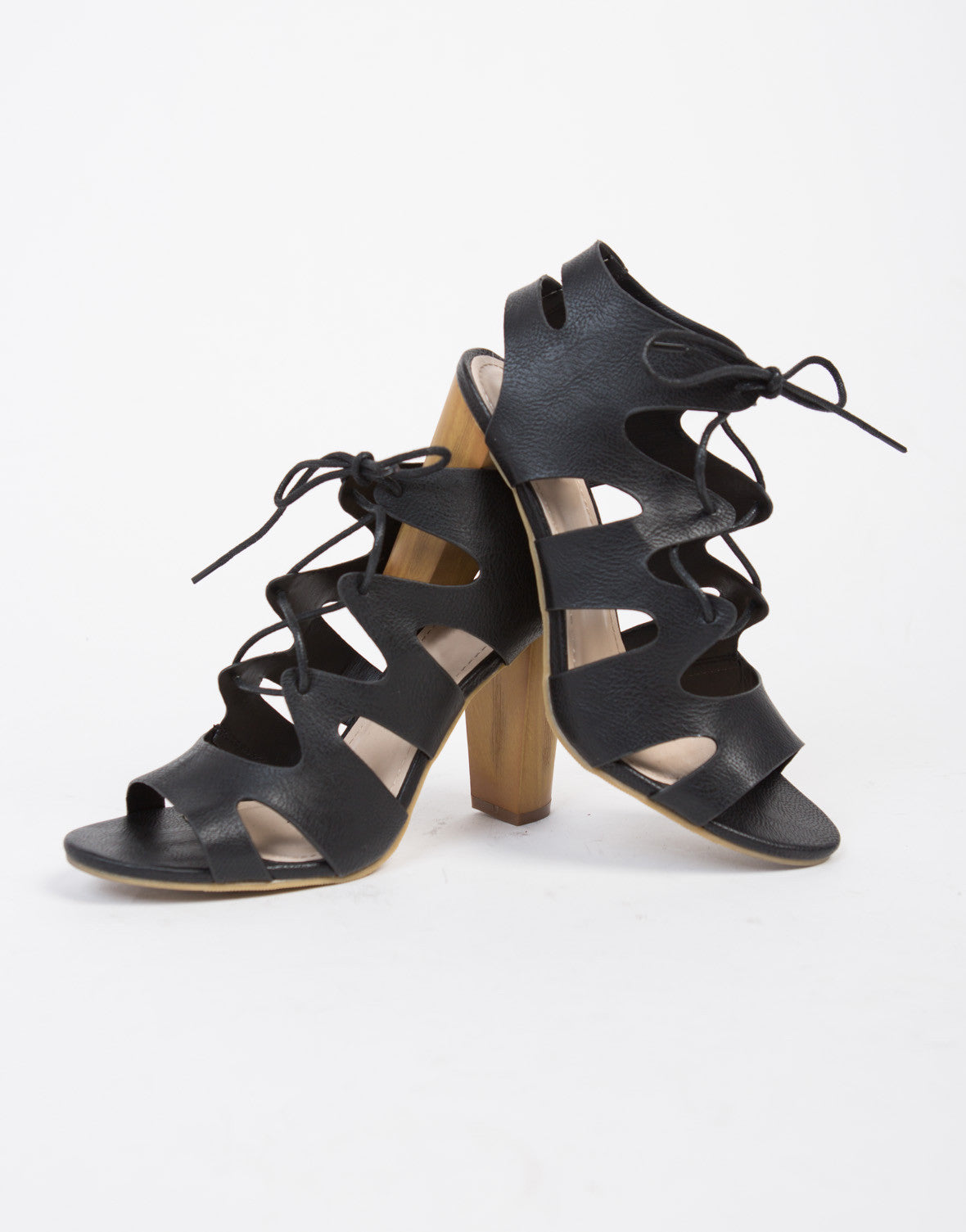 Weavy Chunky Heel Sandals - Black Strappy Heels - Lace Up Sandals – 2020AVE