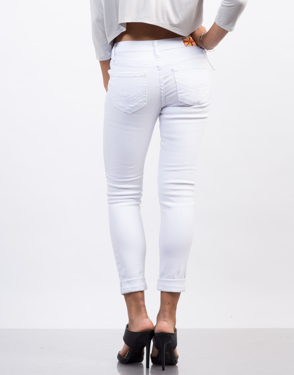 White Mid-Rise Destroyed Jeans - White Denim - Distressed Jean – 2020AVE