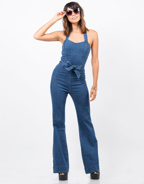 70s flared denim jumpsuit