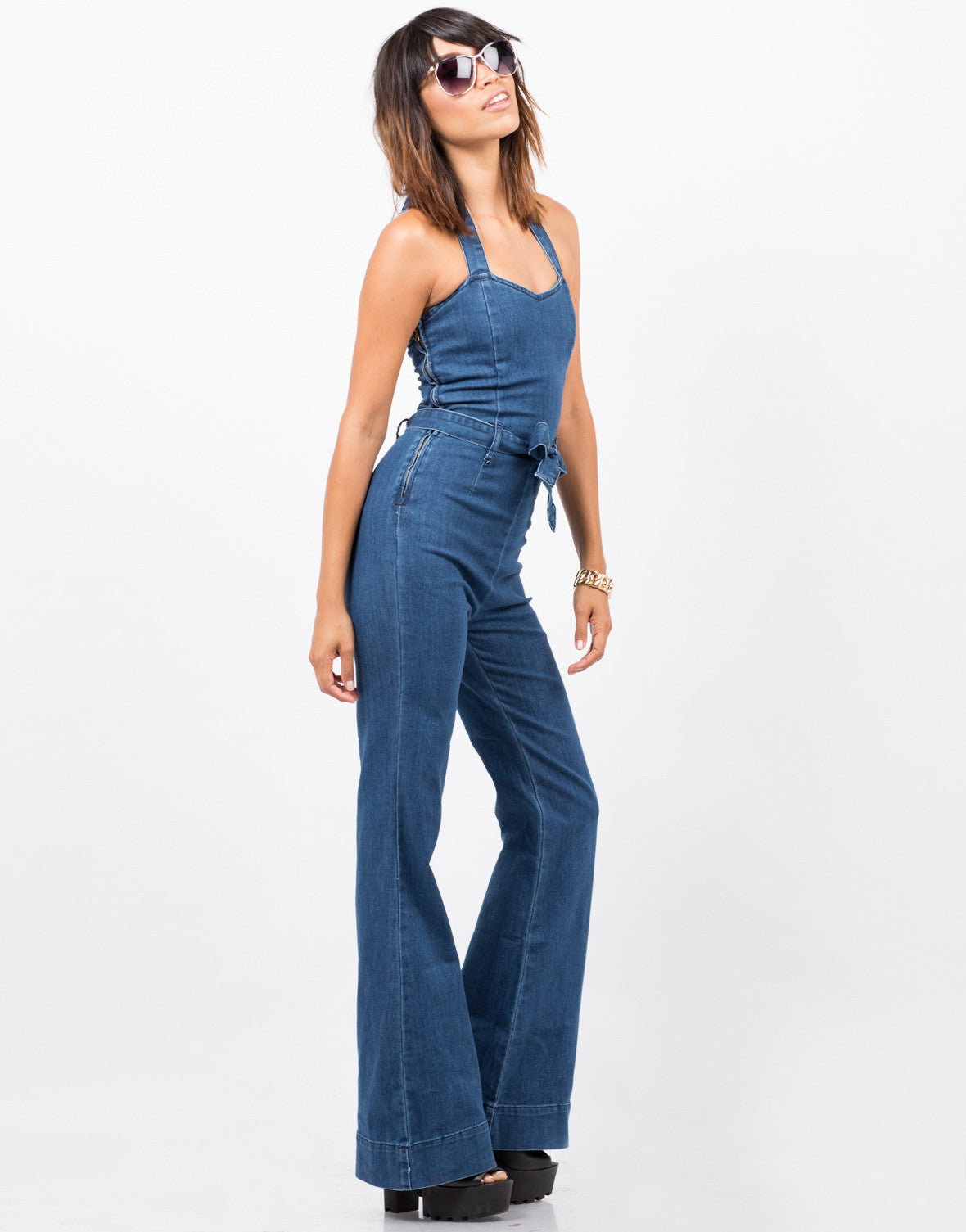 Flared Denim Jumpsuit - Blue Jumpsuit - Flare Jeans – Jumpsuits and ...