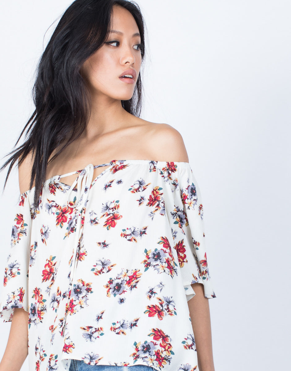 Wind Blown Floral Blouse - Ivory Floral Top - Flowy Floral Off the ...