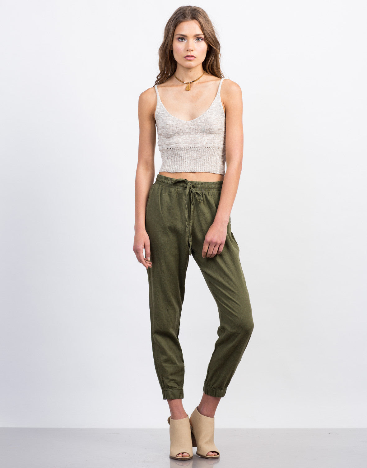 Woven Linen Joggers - Black Drawstring Joggers - Olive Pants – 2020AVE