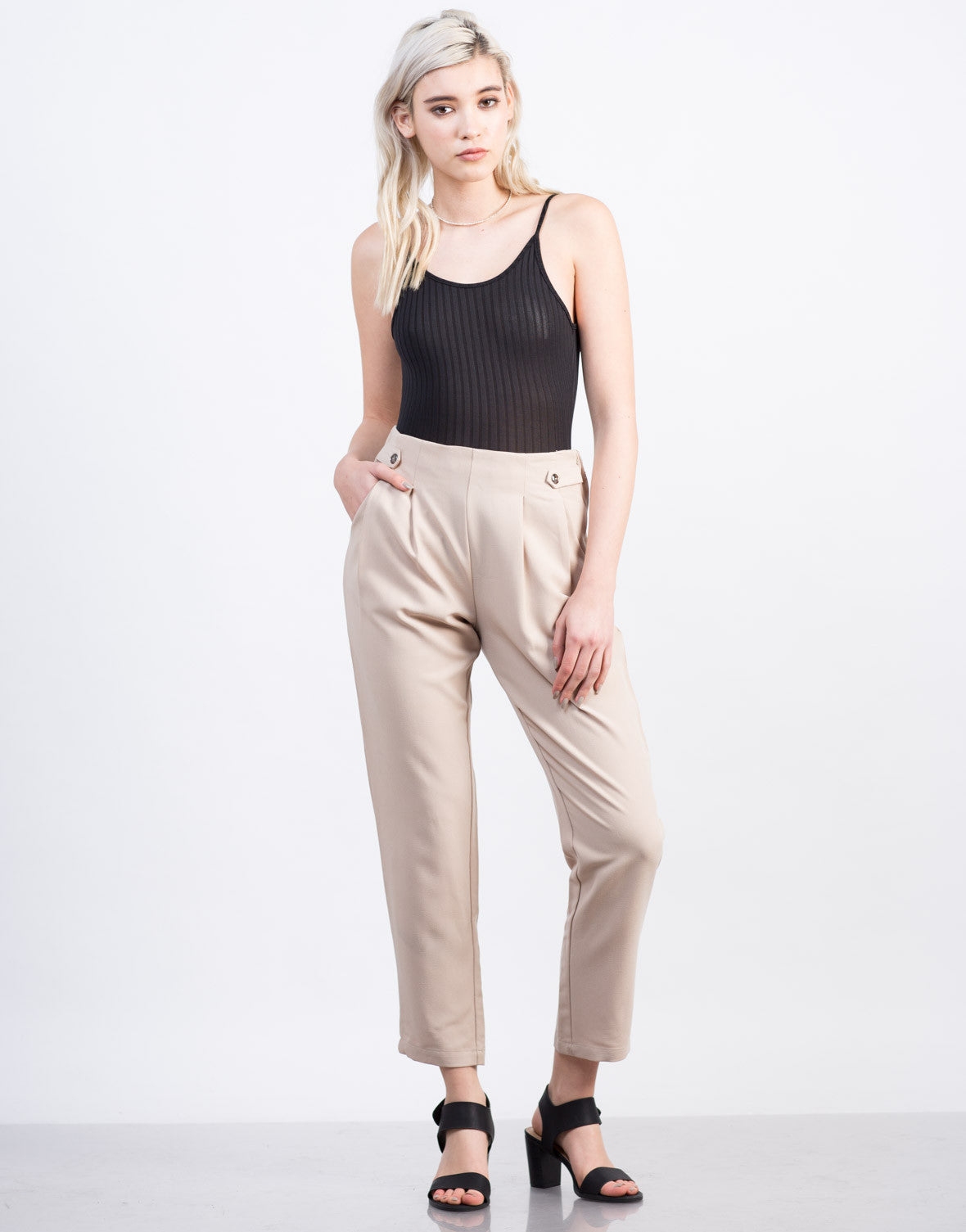 Download Woven Trouser Pants - Cropped Pants - Black Pant - Beige ...