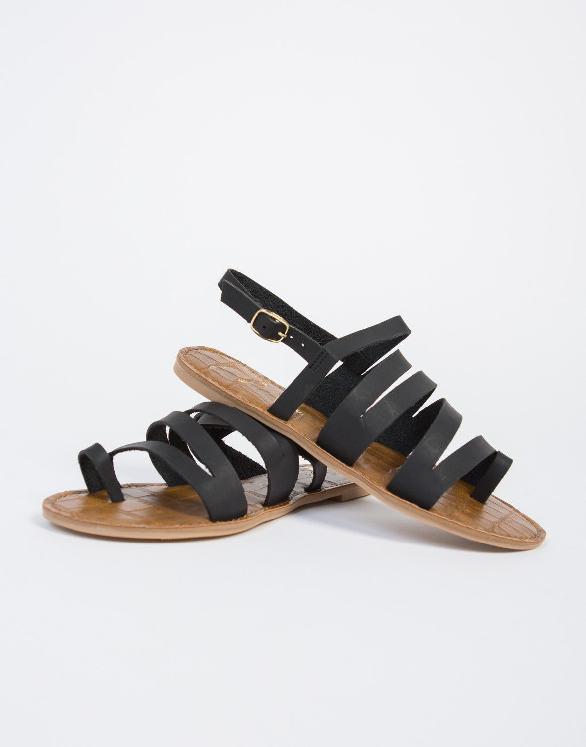 Zig Zag Strappy Sandals - Leather Gladiator Sandals - Black Sandals ...